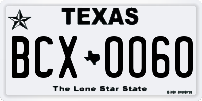TX license plate BCX0060
