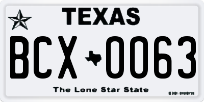 TX license plate BCX0063