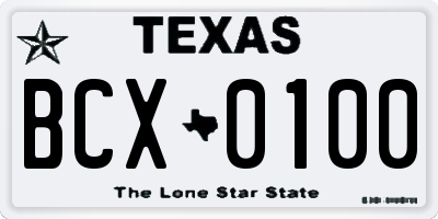 TX license plate BCX0100