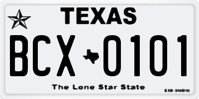 TX license plate BCX0101
