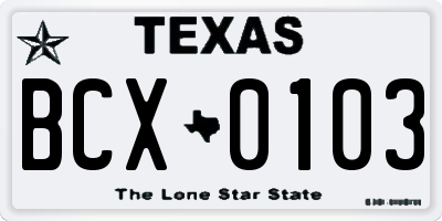 TX license plate BCX0103