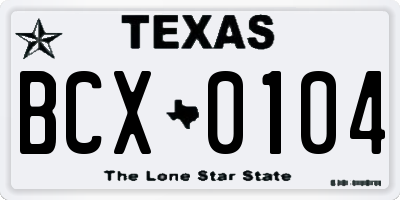 TX license plate BCX0104