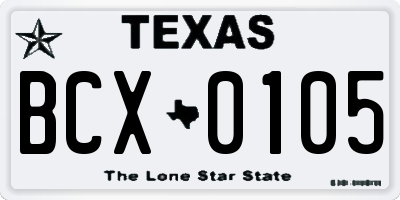 TX license plate BCX0105