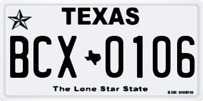 TX license plate BCX0106