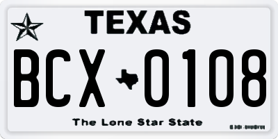 TX license plate BCX0108