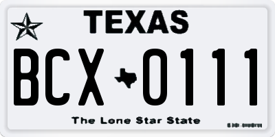 TX license plate BCX0111