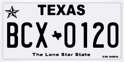 TX license plate BCX0120