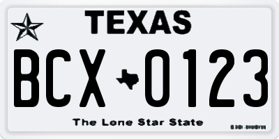 TX license plate BCX0123