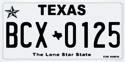 TX license plate BCX0125