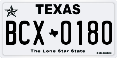 TX license plate BCX0180