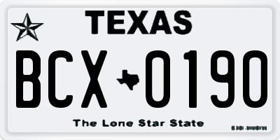 TX license plate BCX0190