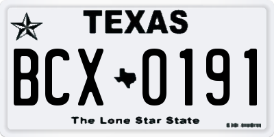 TX license plate BCX0191