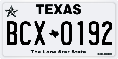 TX license plate BCX0192