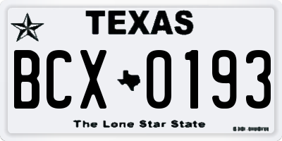 TX license plate BCX0193