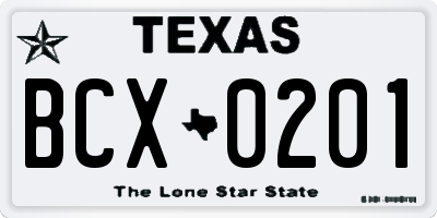 TX license plate BCX0201