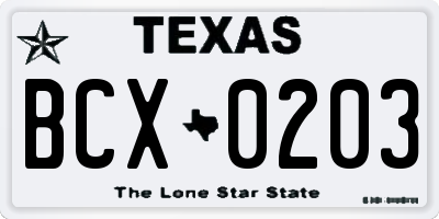 TX license plate BCX0203