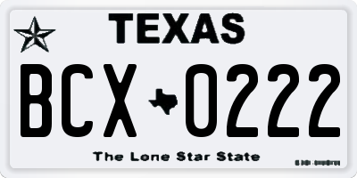 TX license plate BCX0222
