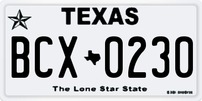TX license plate BCX0230