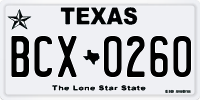 TX license plate BCX0260