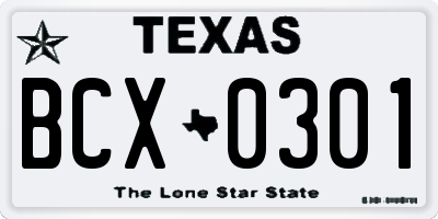 TX license plate BCX0301
