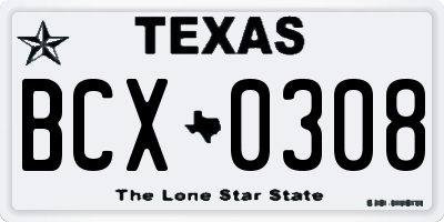 TX license plate BCX0308