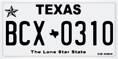 TX license plate BCX0310