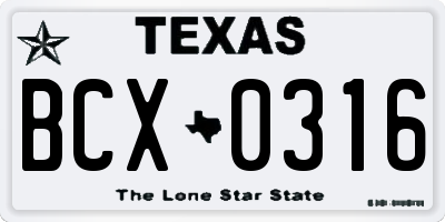 TX license plate BCX0316