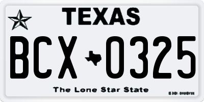 TX license plate BCX0325