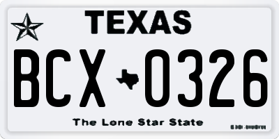 TX license plate BCX0326