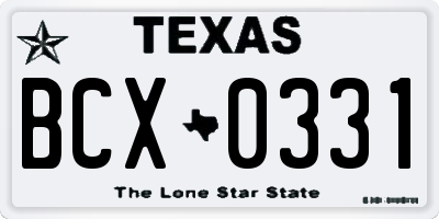 TX license plate BCX0331