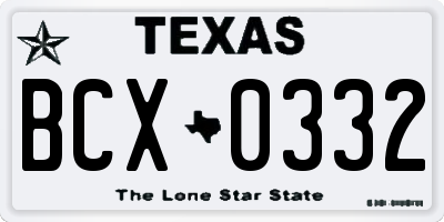 TX license plate BCX0332