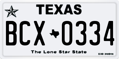 TX license plate BCX0334