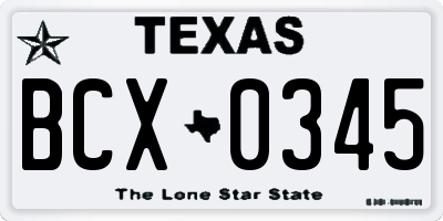 TX license plate BCX0345