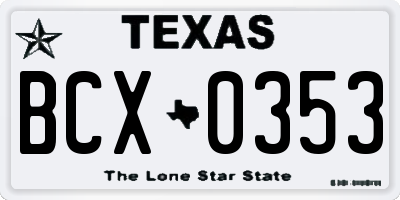 TX license plate BCX0353