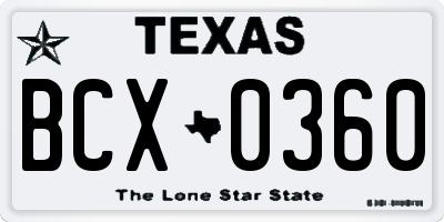 TX license plate BCX0360
