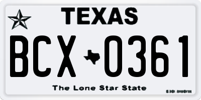 TX license plate BCX0361