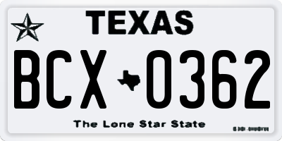 TX license plate BCX0362