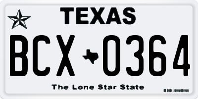 TX license plate BCX0364
