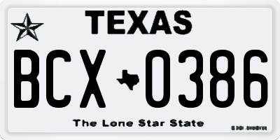 TX license plate BCX0386