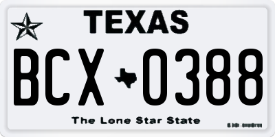TX license plate BCX0388