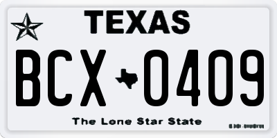 TX license plate BCX0409