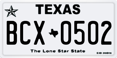 TX license plate BCX0502