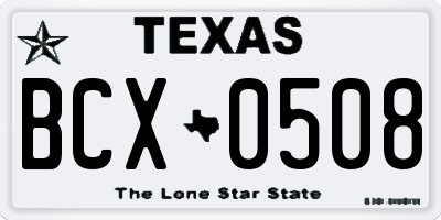 TX license plate BCX0508