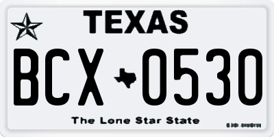 TX license plate BCX0530