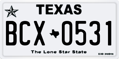 TX license plate BCX0531