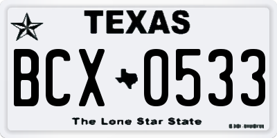 TX license plate BCX0533