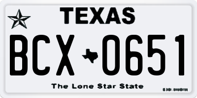 TX license plate BCX0651