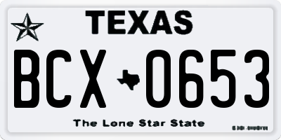 TX license plate BCX0653