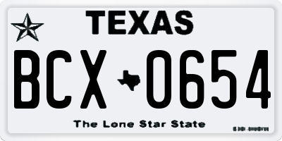 TX license plate BCX0654