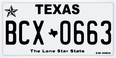 TX license plate BCX0663